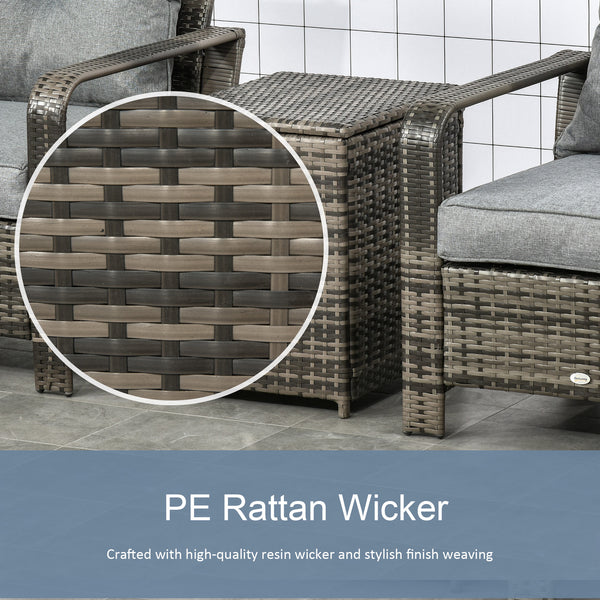 3 Pieces Wicker Patio Furniture Set, Rattan Bistro Set with Storage Coffee Table and Thickened Cushions, Outdoor Conversation Set for Garden, Porch, Balcony, Grey