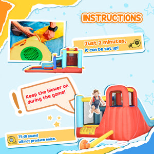 Château gonflable 4 en 1 (4,3 x 2,4 m) avec toboggan, mur d'escalade, zone de saut, piscine et souffleur