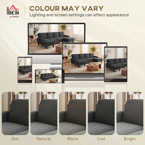 Sectional Sofa, U Shaped Couch with Double Chaise, Pillow-top Armrests and Spring Cushions, 2200lb Capacity, Dark Grey