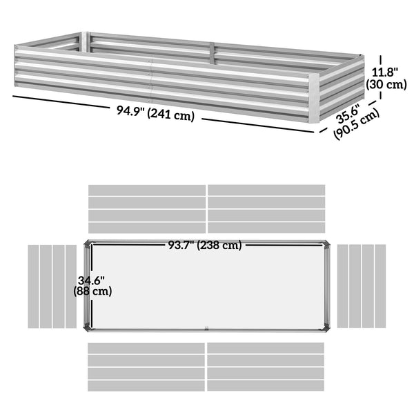 Jardinière surélevée galvanisée, argent