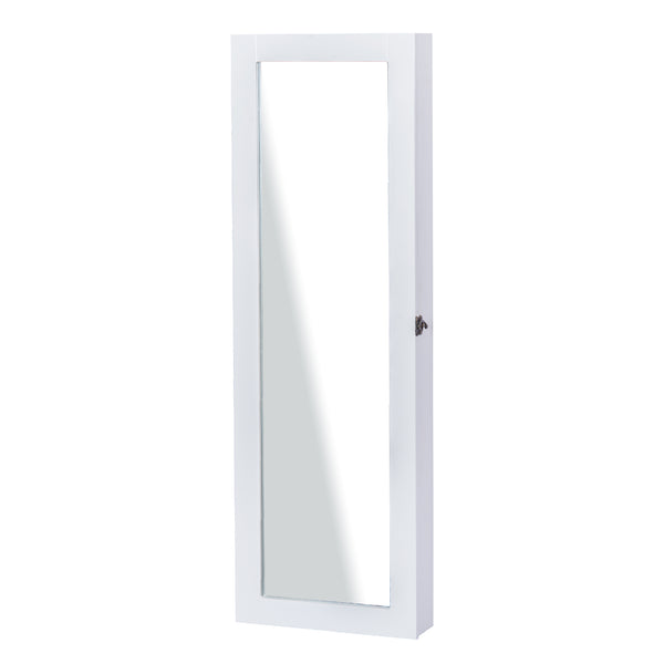 White jewelry cabinet with mirror and wall mount