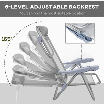 Lot de 2 chaises de plage, chaises de camping avec dossier et appui-tête réglables, gris clair