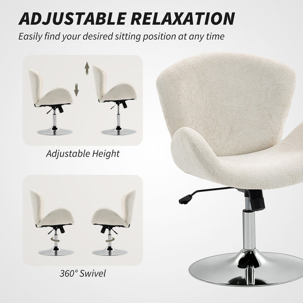Fauteuil de bureau pivotant en velours avec assise large, blanc crème
