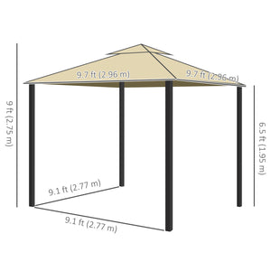 Gazebo 10 x 10 avec parois latérales en filet zippées et structure en aluminium, beige