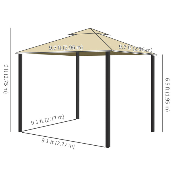 Gazebo 10 x 10 avec parois latérales en filet zippées et structure en aluminium, beige