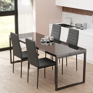 Lot de 4 chaises de salle à manger à dossier haut en lin rembourré avec pieds en métal, noir