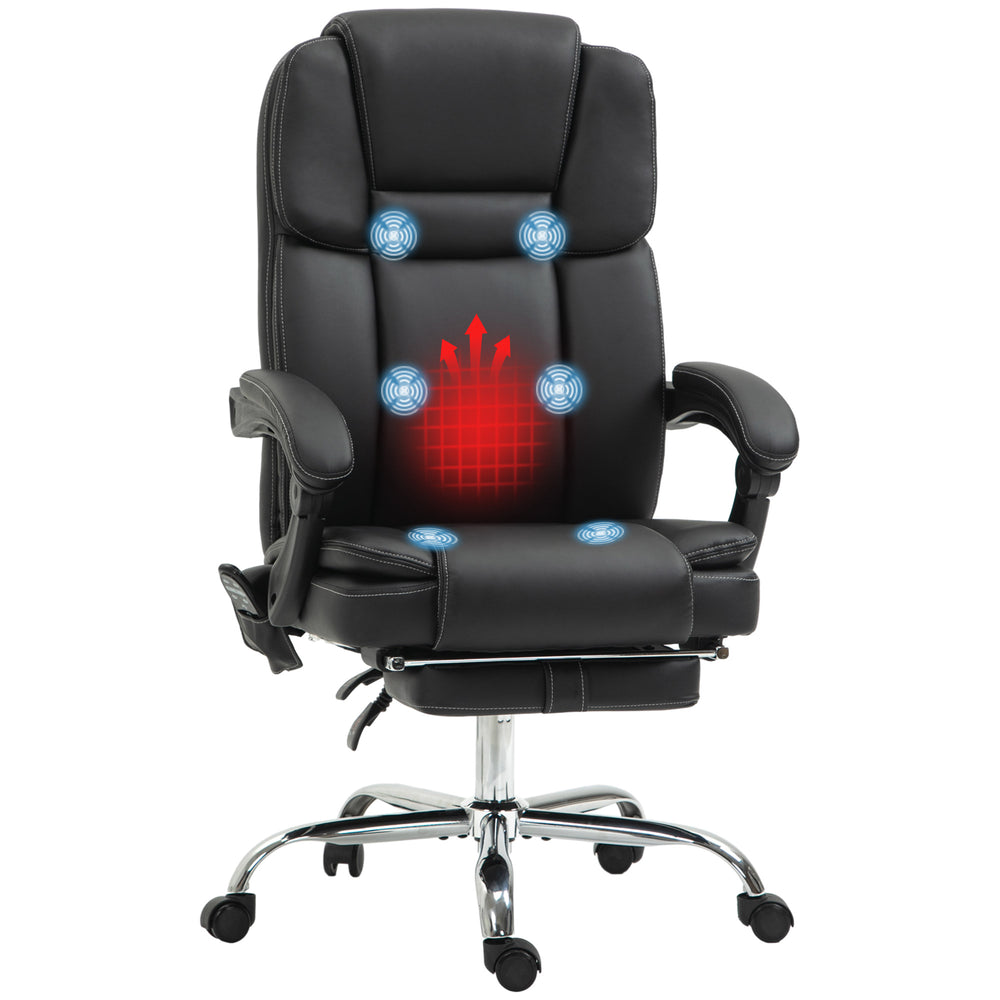 Fauteuil de bureau massant inclinable avec vibration à 6 points, repose-pieds et dossier haut, noir