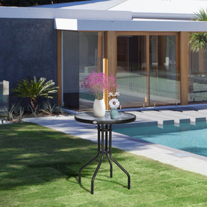 Table de patio ronde avec plateau en verre trempé