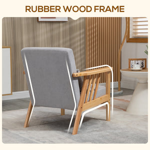 Fauteuil rembourré avec structure en bois d'hévéa, gris