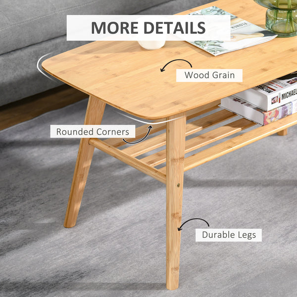 Table basse à 2 niveaux en bambou avec étagère de rangement