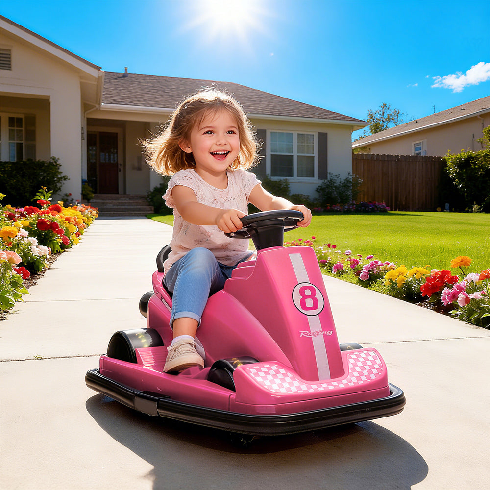 6V Bumper Car, 360 Degree Rotation, Dual Motor, Music, Pink