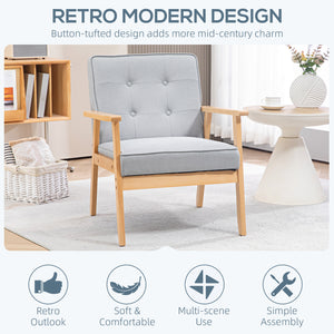 Fauteuil d'appoint avec dossier capitonné et pieds en bois, gris clair