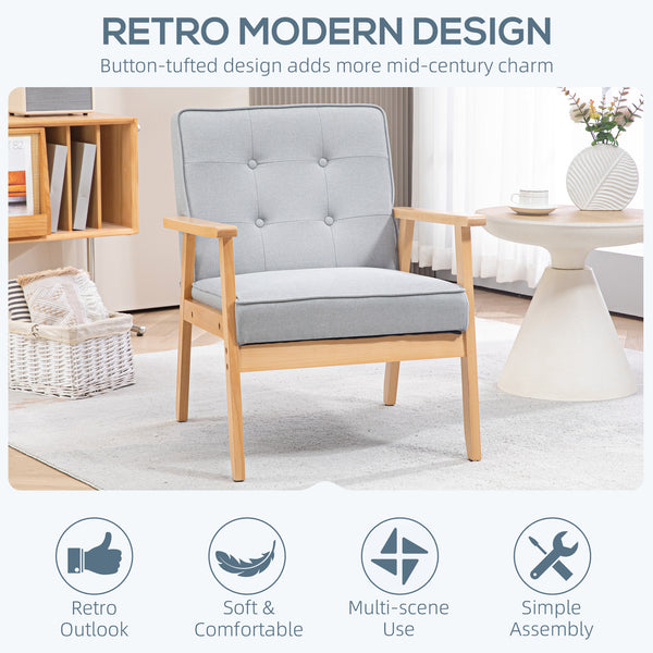 Fauteuil d'appoint avec dossier capitonné et pieds en bois, gris clair