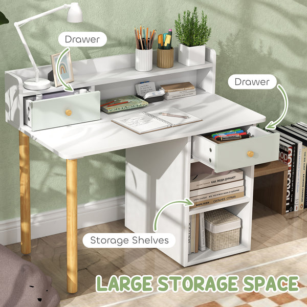 Desk and chairs with storage and shelves, for children aged 3 to 8, green