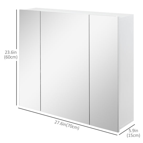 Wall-mounted medicine cabinet 71 x 61 cm with mirror, 3 doors and adjustable shelves, white