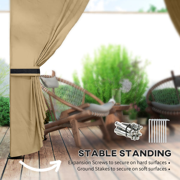 Outsunny 11' x 11' Outdoor Gazebo, Double Roof Patio Gazebo Canopy with Curtains, Church Windows, Galvanized Steel Frame, Beige |