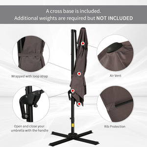 Parasol déporté carréde 8 pieds avec base en croix, marron clair