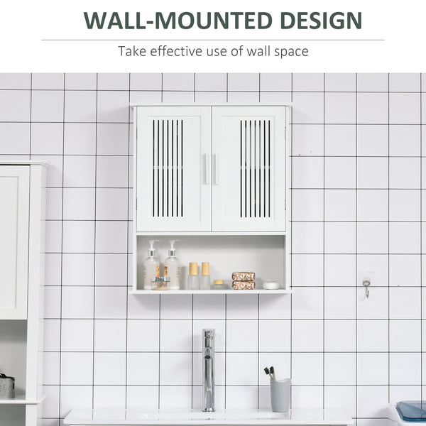 Modern 2-Door Wall-Mounted Bathroom Cabinet with Shelf, White