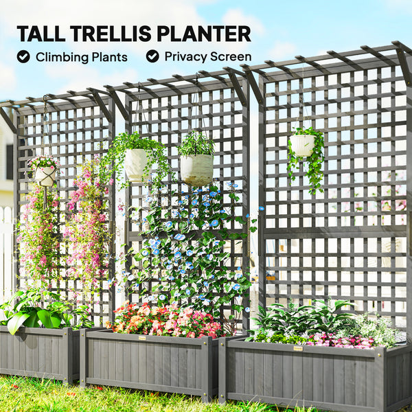 Jardinière en bois avec treillis pour plantes grimpantes, gris foncé