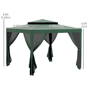 10' x 10' Outdoor Canopy Tent Party Tent with Mesh Netting and Double Tier Roof for Backyard, Garden, Patio, Green