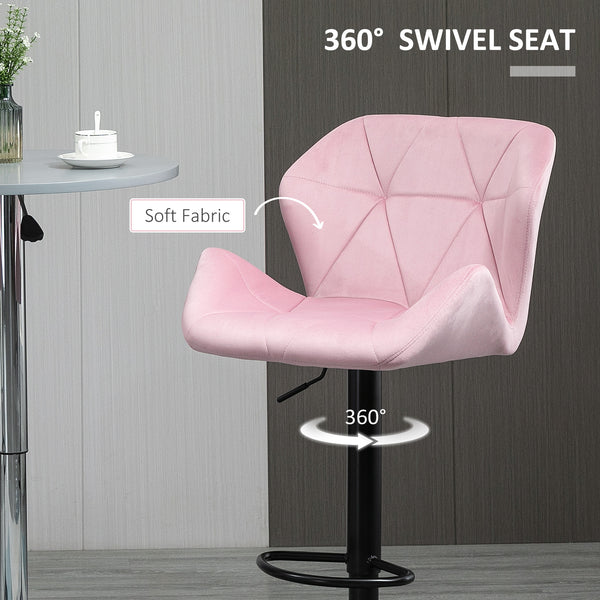 Set of 2 pink velvet fabric bar stools