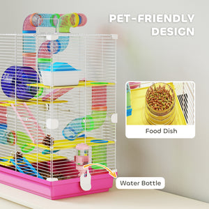 Cage rose à 5 niveaux pour petits hamsters et gerbilles