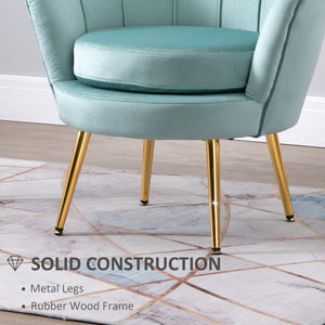 Fauteuil d'appoint lotus en tissu velours avec pieds en métal doré, vert