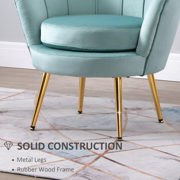 Fauteuil d'appoint lotus en tissu velours avec pieds en métal doré, vert
