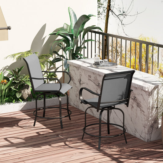 Outsunny Set of 2 Outdoor Bar Stools, 360° Swivel, 68 x 75 x 123 cm, Grey
