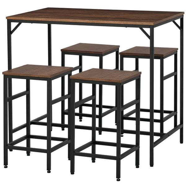 Industrial rectangular bar table set, 5 pieces, rustic brown