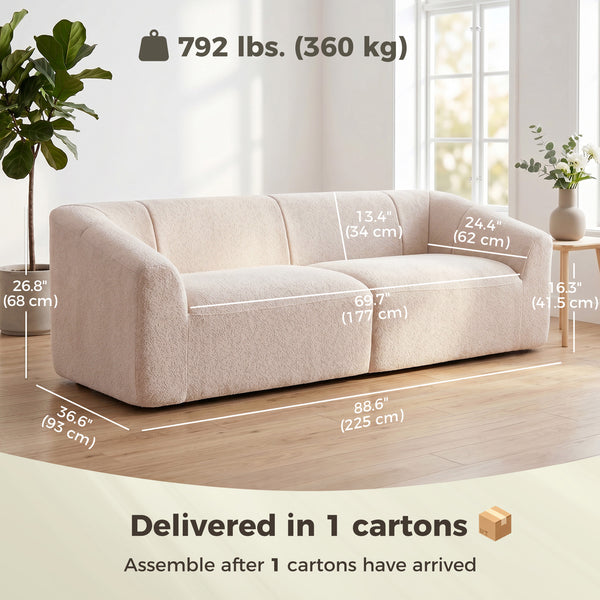 Canapé 3 places en chenille beige, 89 po