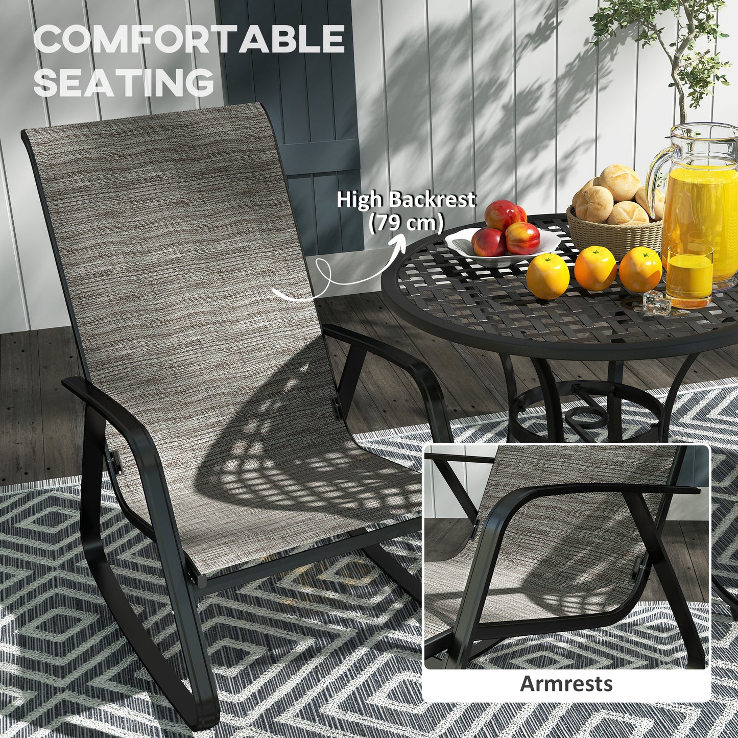 Lot de 2 fauteuils à bascule pour patio avec dossier haut et accoudoirs, marron clair