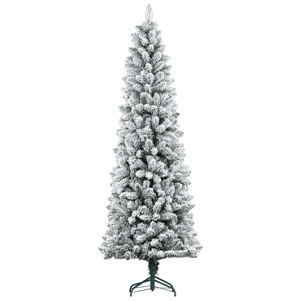 Sapin de Noël crayon de 7 pieds givré avec 687 branches et base en métal