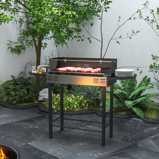 BBQ Rôtissoire à charbon de bois, grille de cuisson à 3 niveaux, étagères de rangement, acier inoxydable