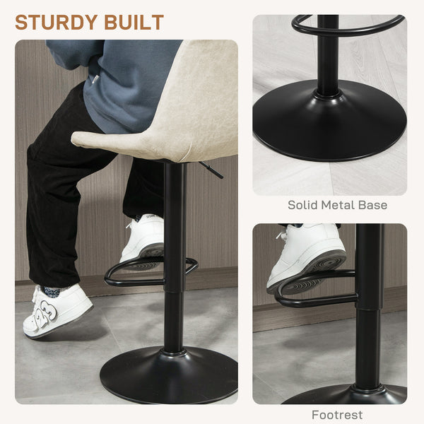 Set of 2 height-adjustable leather bar stools with swivel seats, cream white