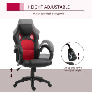 Chaise de gaming avec roulettes pivotantes, appui-tête rembourré et fonction inclinable, rouge