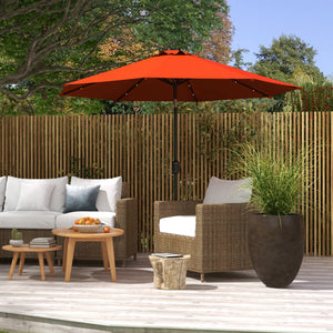 Parasol solaire d'extérieur de 2,7 m avec 24 LED et auvent inclinable, orange