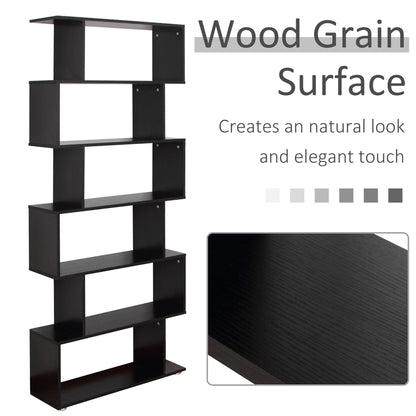 S-shaped wooden bookcase with 6 shelves