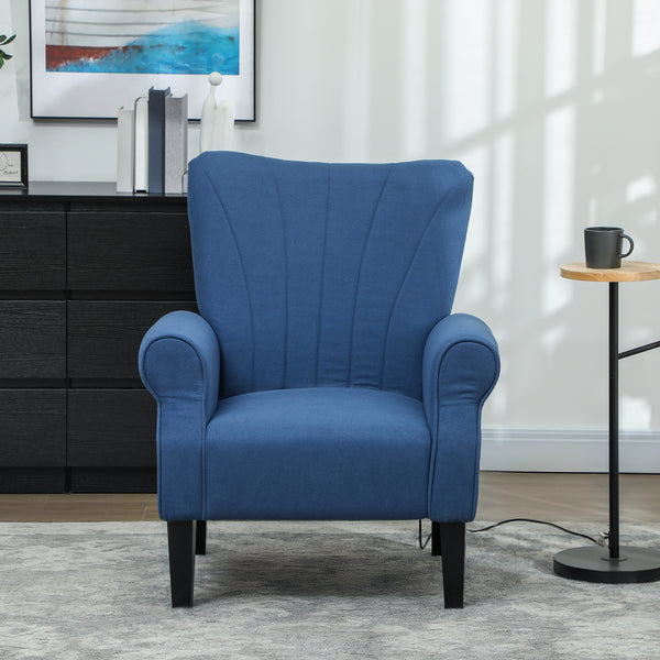 Fauteuil d'appoint moderne en tissu avec pieds en bois, bleu foncé