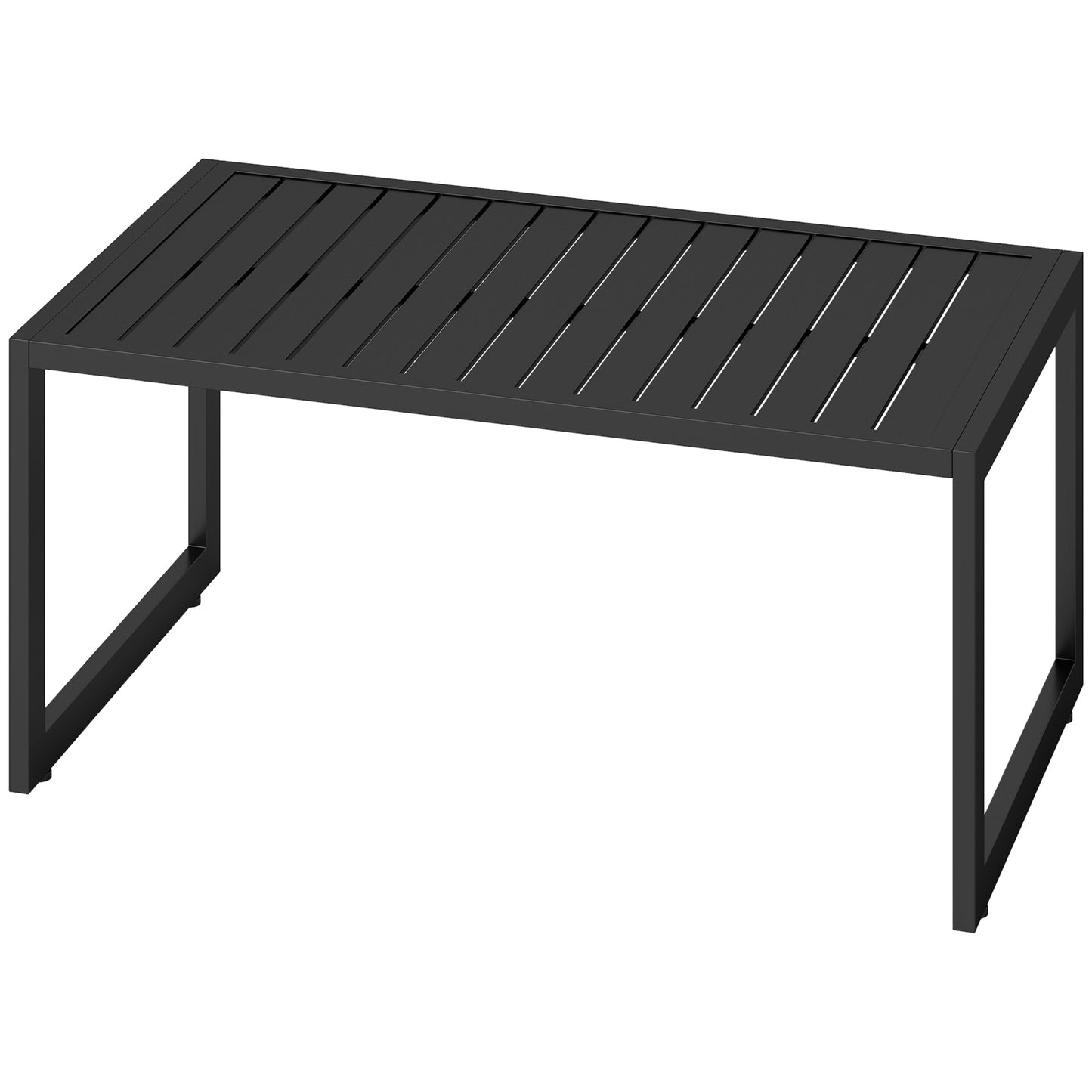 Outsunny Outdoor Coffee Table, Patio Coffee Table with Slatted Top and Adjustable Legs for Garden, Patio and Lawn, Black