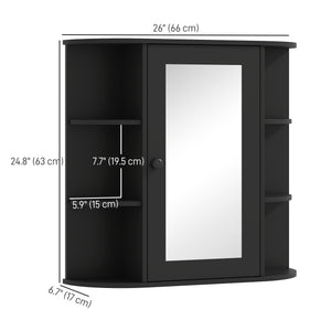Armoire de salle de bain murale avec miroir, porte et étagères, noire