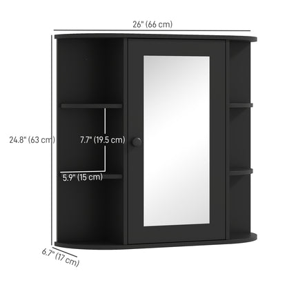 Armoire de salle de bain murale avec miroir, porte et étagères, noire