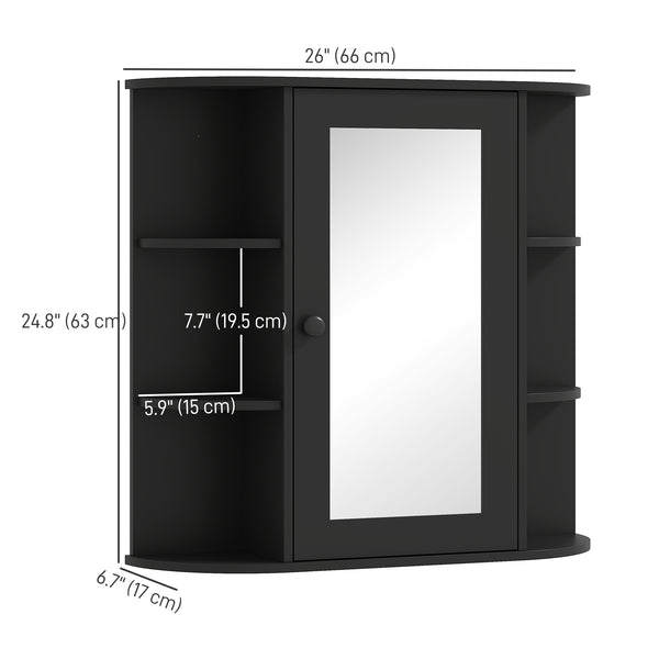 Armoire de salle de bain murale avec miroir, porte et étagères, noire