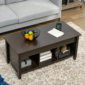 Table basse relevable avec compartiment de rangement dissimulé, 3 étagères inférieures, expresso