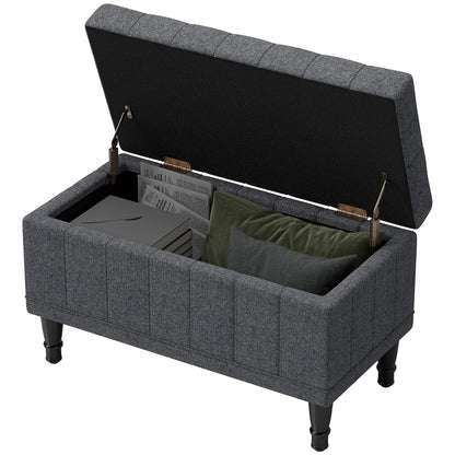 Pouf de rangement, banc de chevet en tissu lin avec capitonnage à boutons, gris