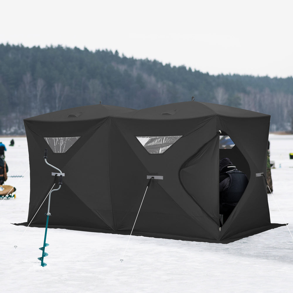 Abri de pêche sur glace portable pour 5 à 8 personnes, noir.