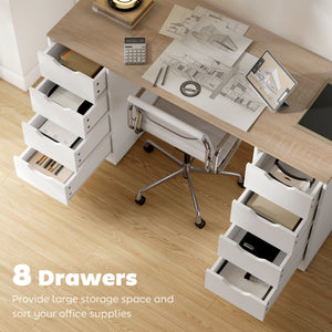 Bureau à 8 tiroirs moderne pour bureau ou salon, blanc