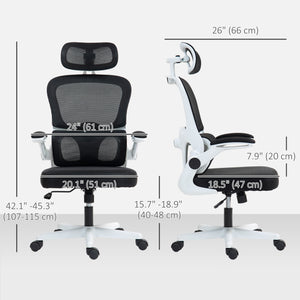 Chaise de bureau ergonomique en maille avec accoudoirs relevables, appui-tête pivotant et soutien lombaire réglable, noir