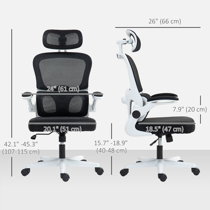 HOMCOM Ergonomic Mesh Office Chair with Flip-up Armrests, Swivel Headrest and Adjustable Lumbar Support, Black