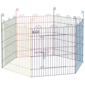 Hexagonal portable metallic playpen, multicolored